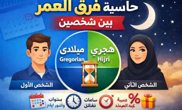 حاسبة فرق العمر بين شخصين بالميلادي والهجري بالايام والدقائق
